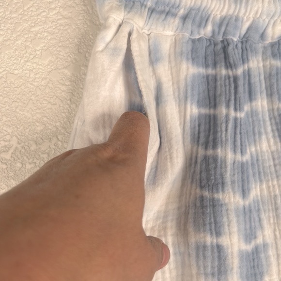 Charlie B Tie Dye Blue & White Wide Leg Drawstring Waist Raw Hem Lounge Pants XS - Picture 5 of 8